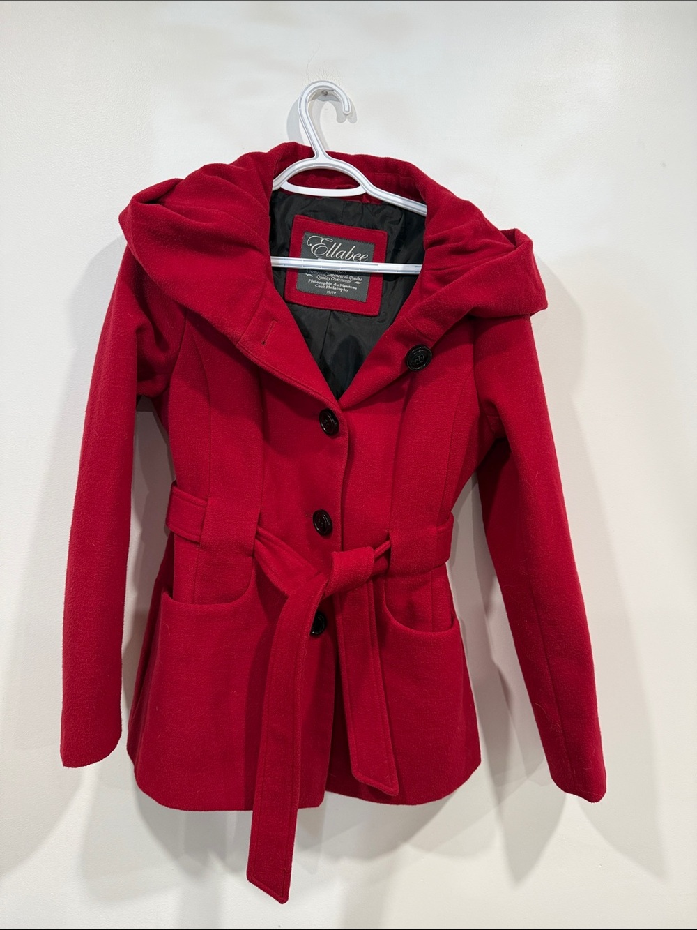 Ellabee Red Hooded Belted Pea Coat